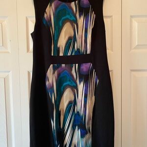 Calvin Klein Black Midi Dress with Blue and Purple Accents